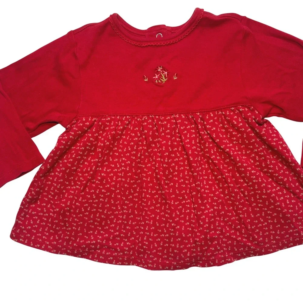Vintage Gymboree Rainbow‎ Tag Baby Girl Red Floral Long Sleeve Tunic Top 18-24 M